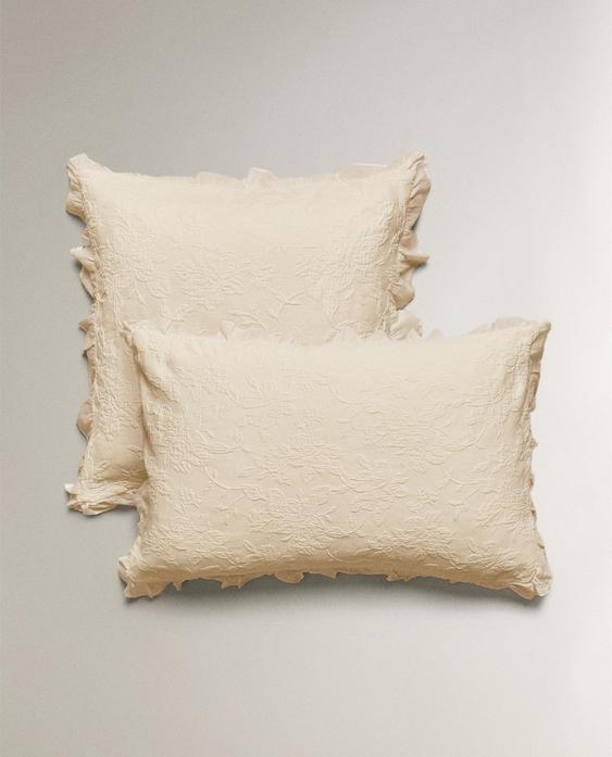 HOUSSE DE COUSSIN JACQUARD VOLANT