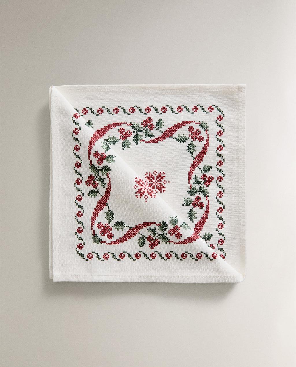 PACK OF CHRISTMAS CROSS-STITCH COTTON NAPKINS (PACK OF 2)