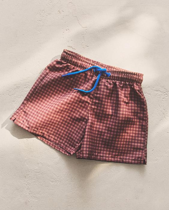 KIDS' CHECK BEACH SWIMMING TRUNKS