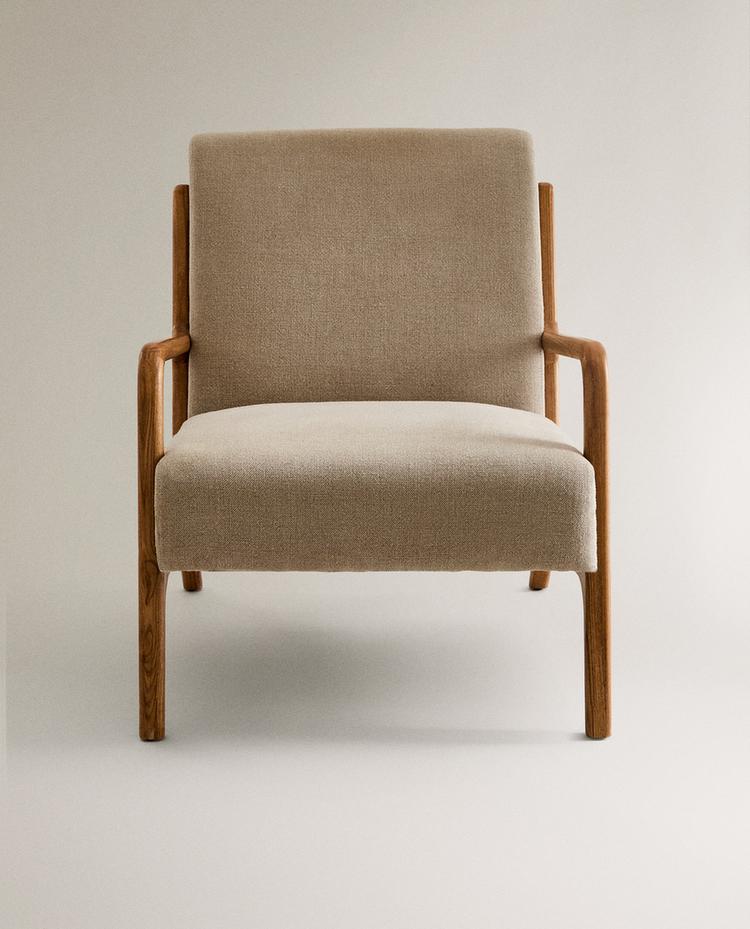 ASH WOOD AND LINEN ACCENT CHAIR