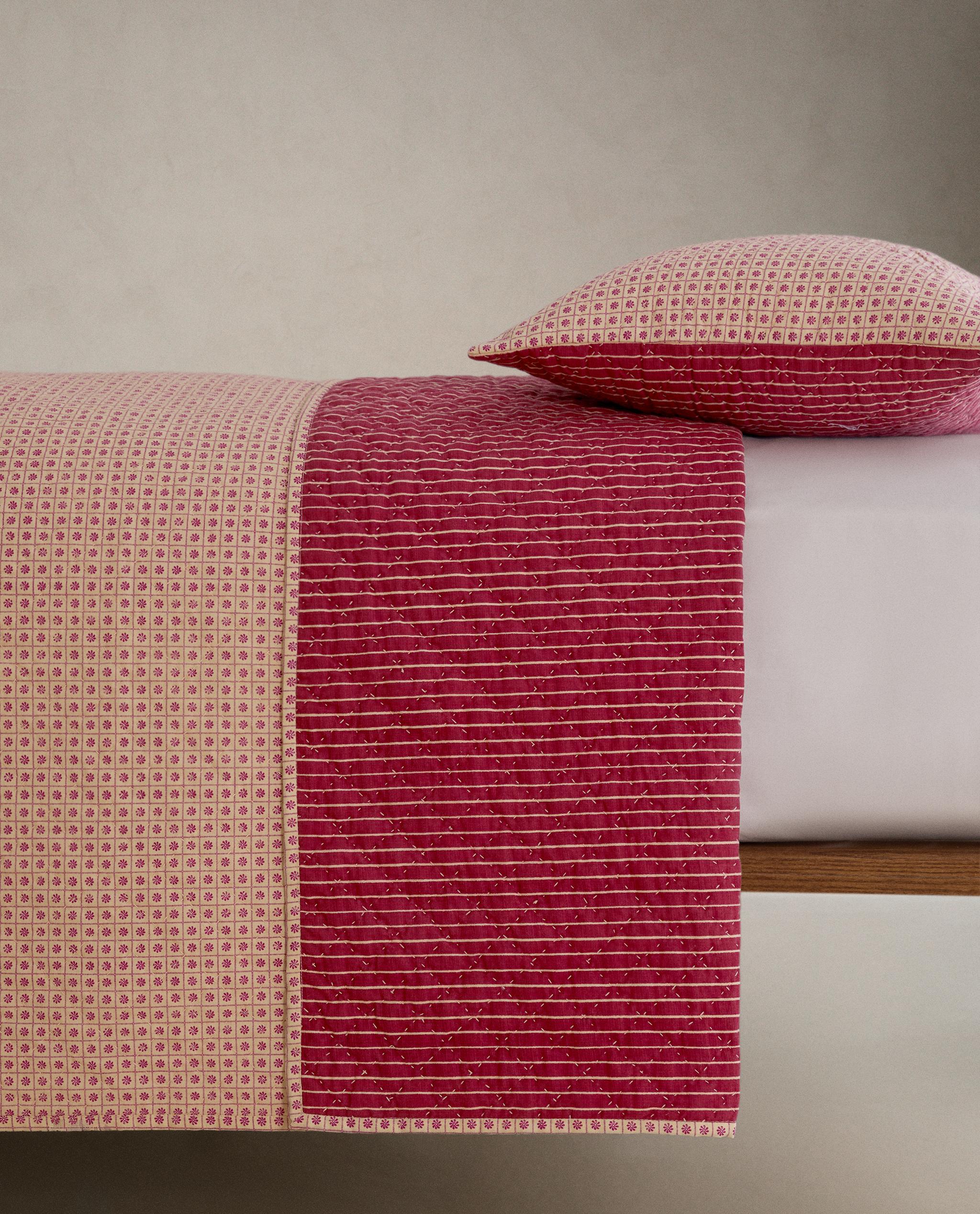 STRIPED AND FLORAL COTTON QUILTED BEDSPREAD | KATHARINE POLE product thumbnail 3