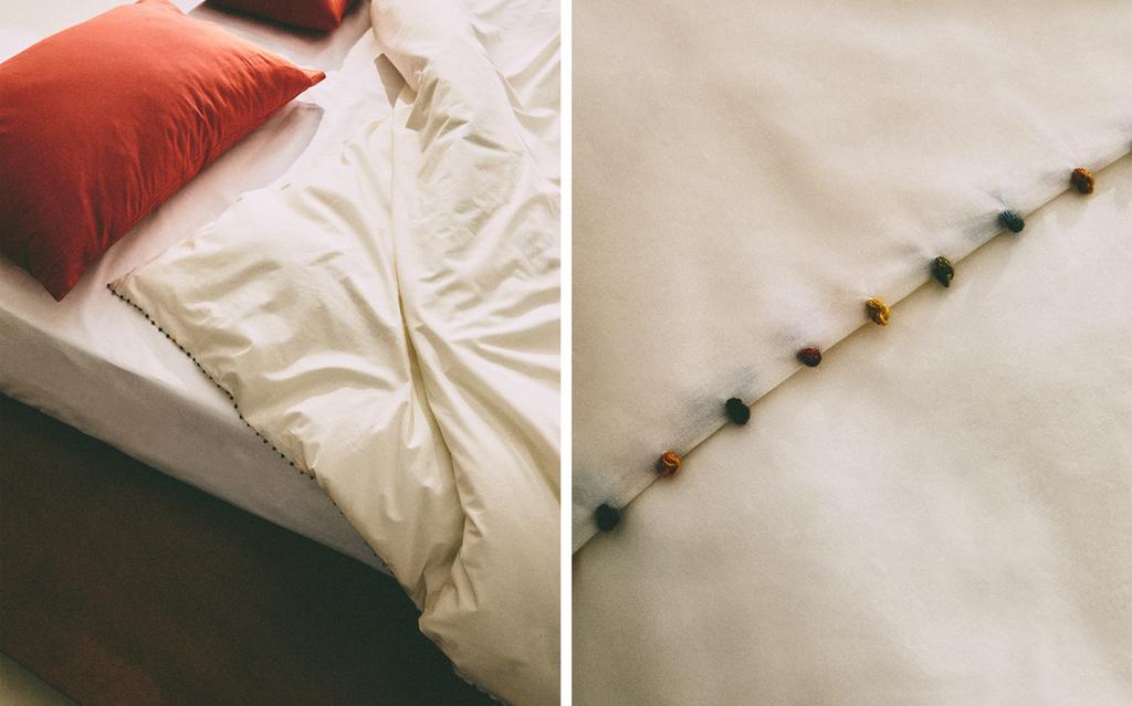 Zara Home 300 saplı cotton percale yorğan üzü pom-pomlarla