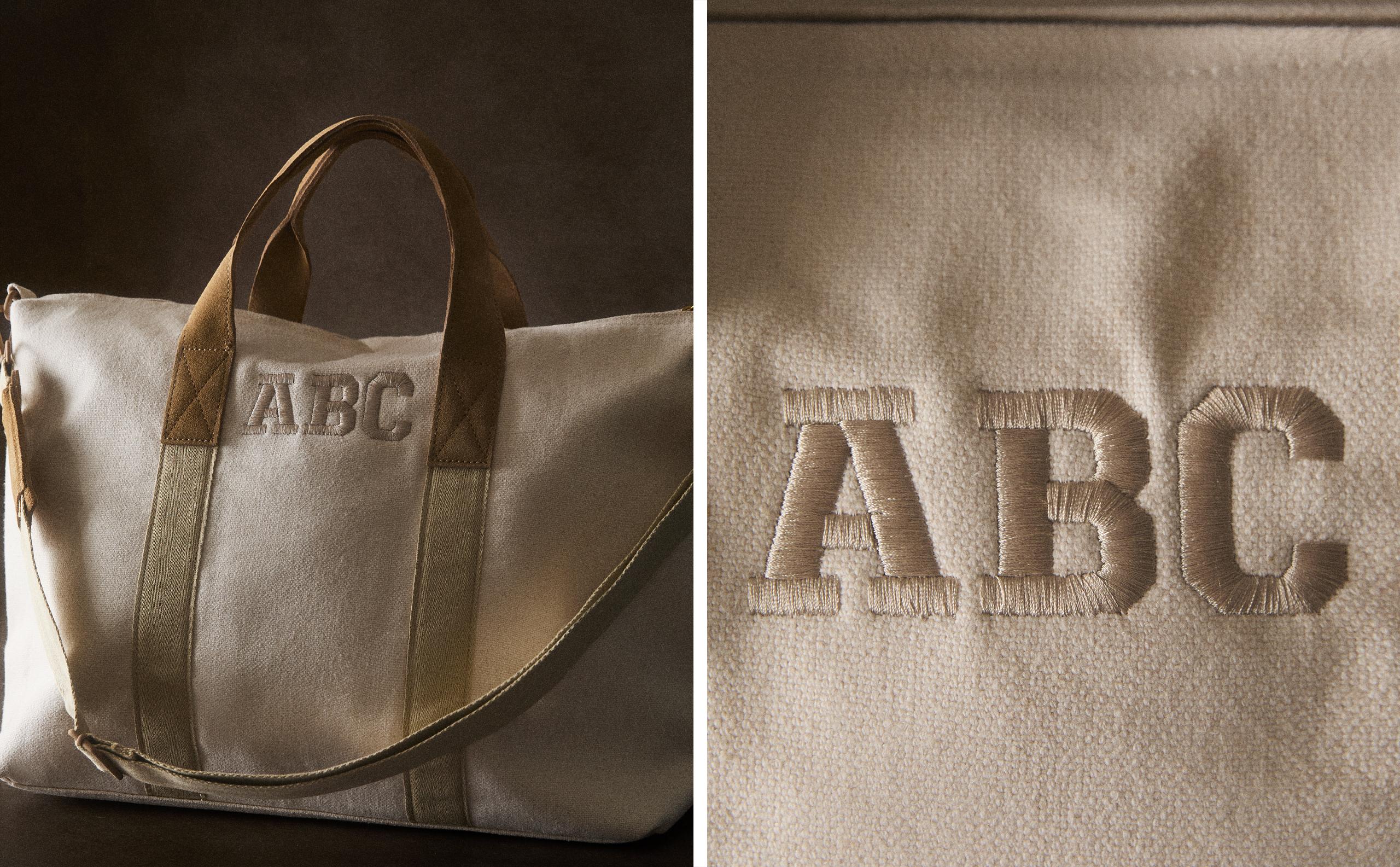 FABRIC TOTE BAG WITH LEATHER DETAIL