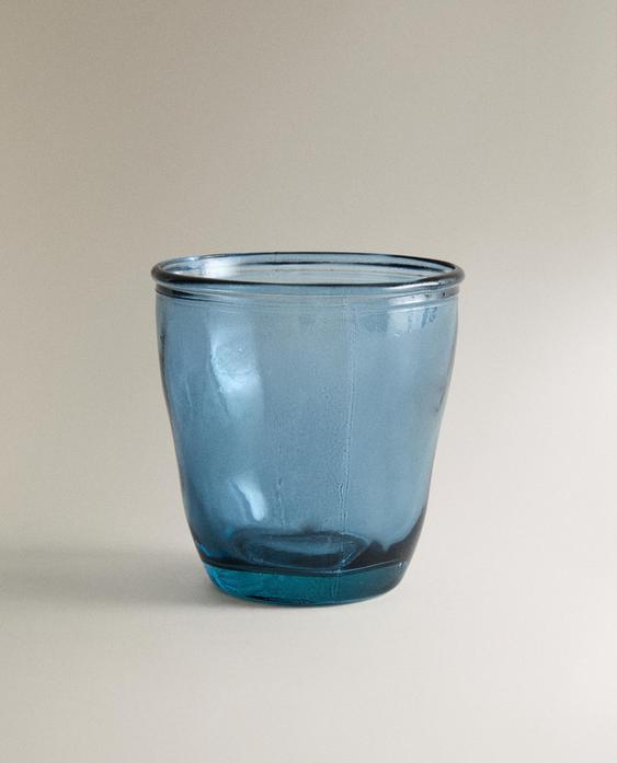 حامل فرش أسنان زجاج أزرق شبه شفاف