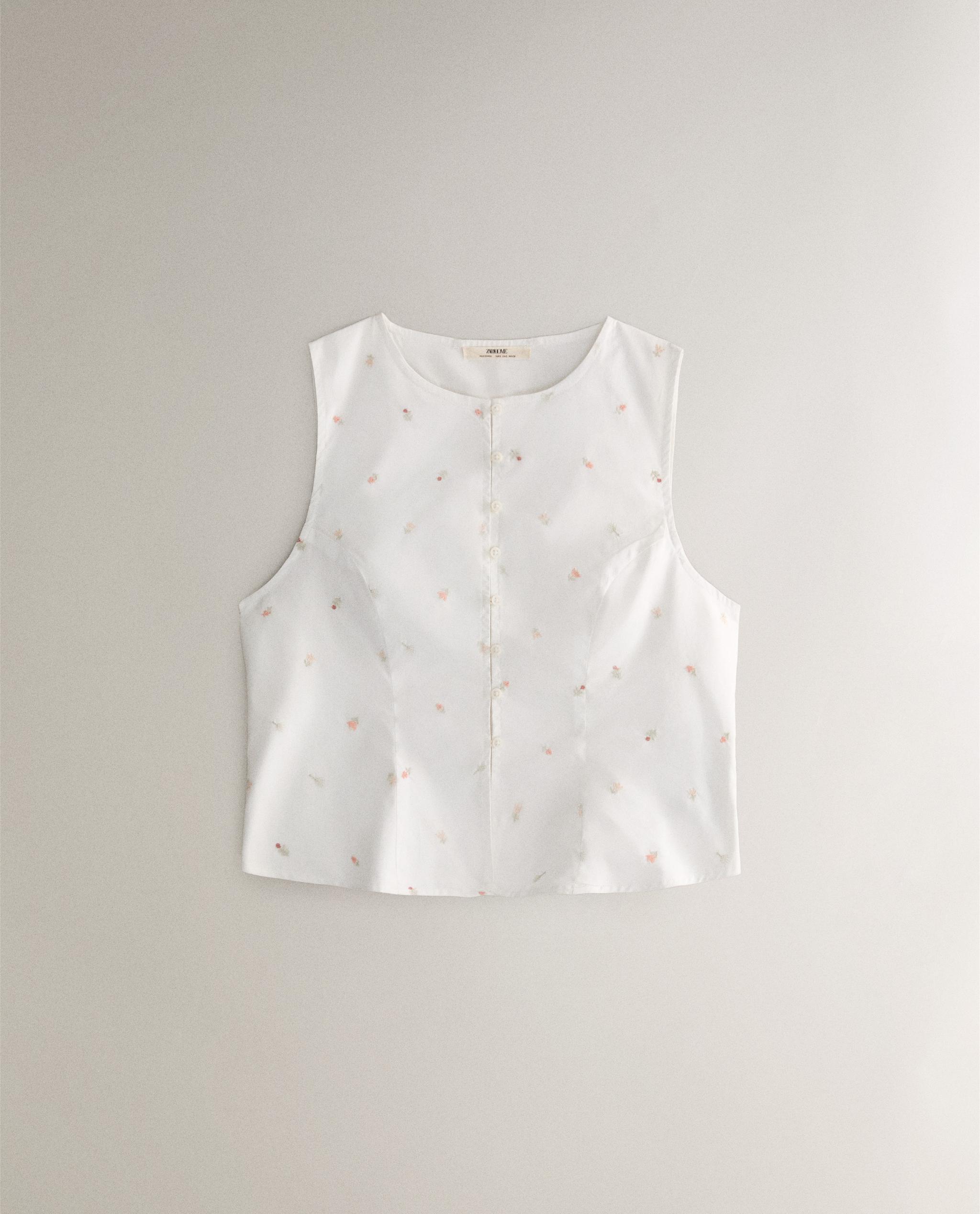 EMBROIDERED COTTON TOP WITH LILIES | Zara Home United States