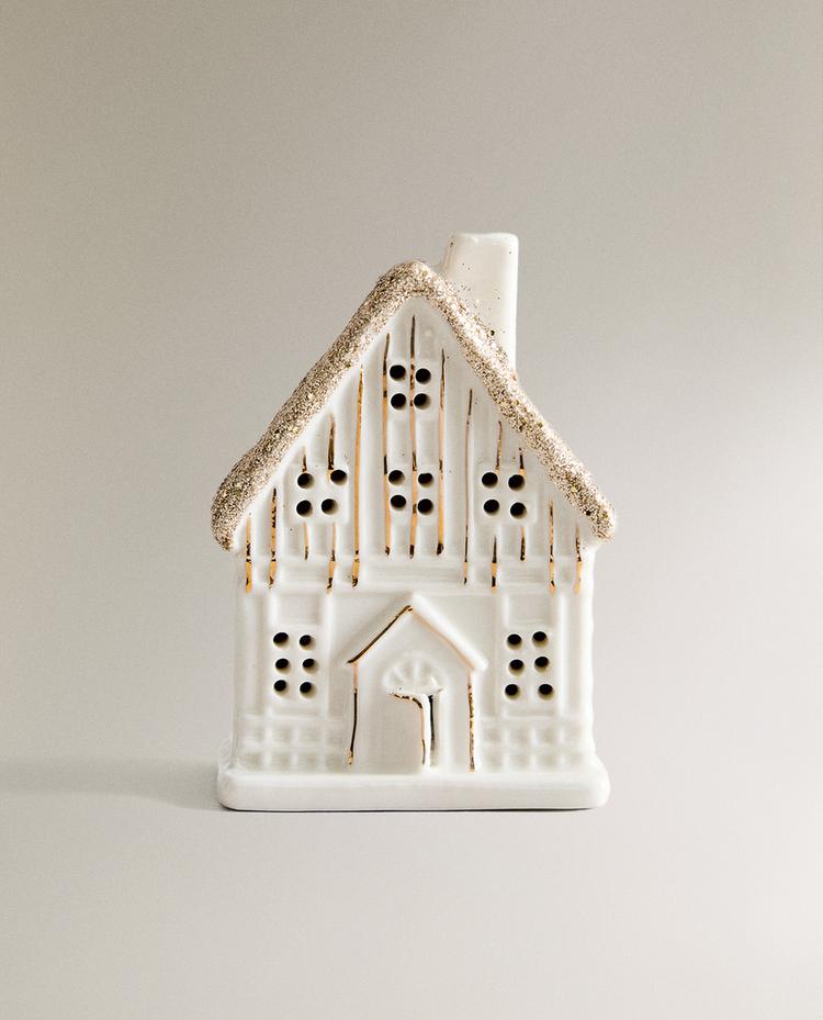 CERAMIC GLITTER ROOF HOUSE CHRISTMAS DECORATION