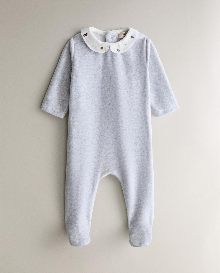 BABY ROMPER WITH EMBROIDERED COLLAR