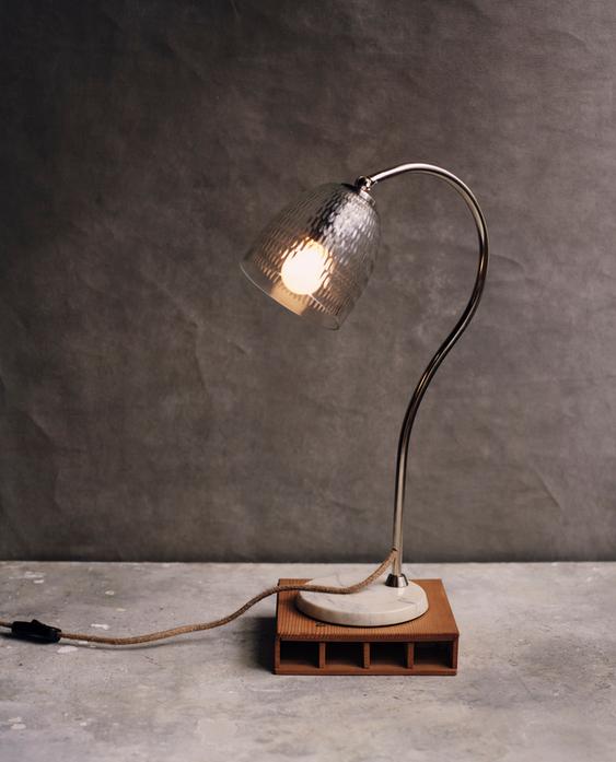 TABLE LAMP WITH MARBLE BASE AND GLASS SHADE