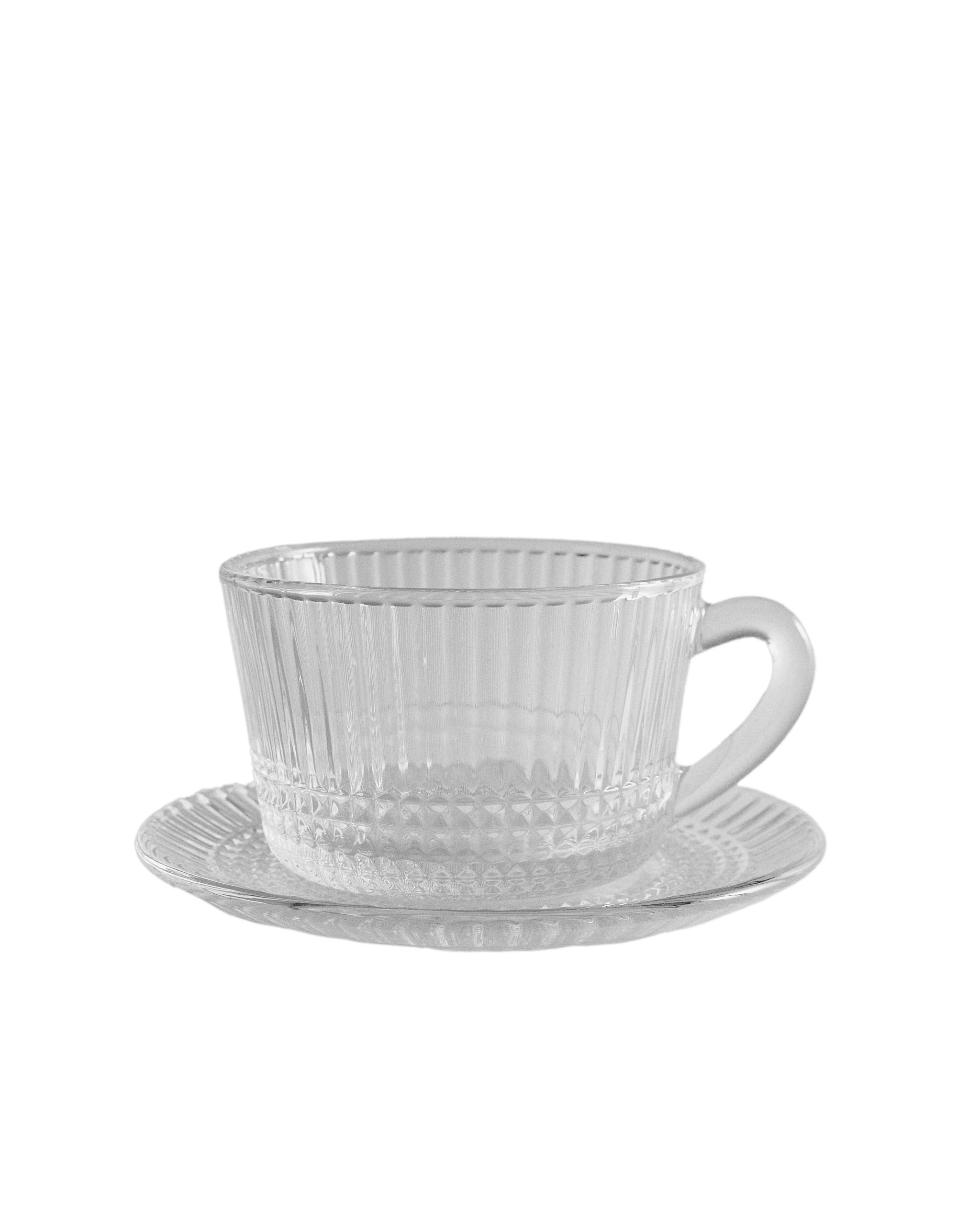 GLASS TEACUP AND SAUCER WITH RAISED GEOMETRIC DESIGN product thumbnail 9