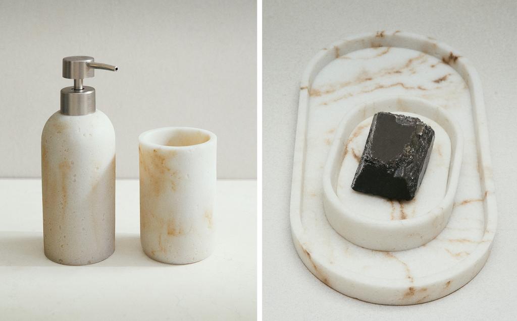 MARBLE-EFFECT BATHROOM SET