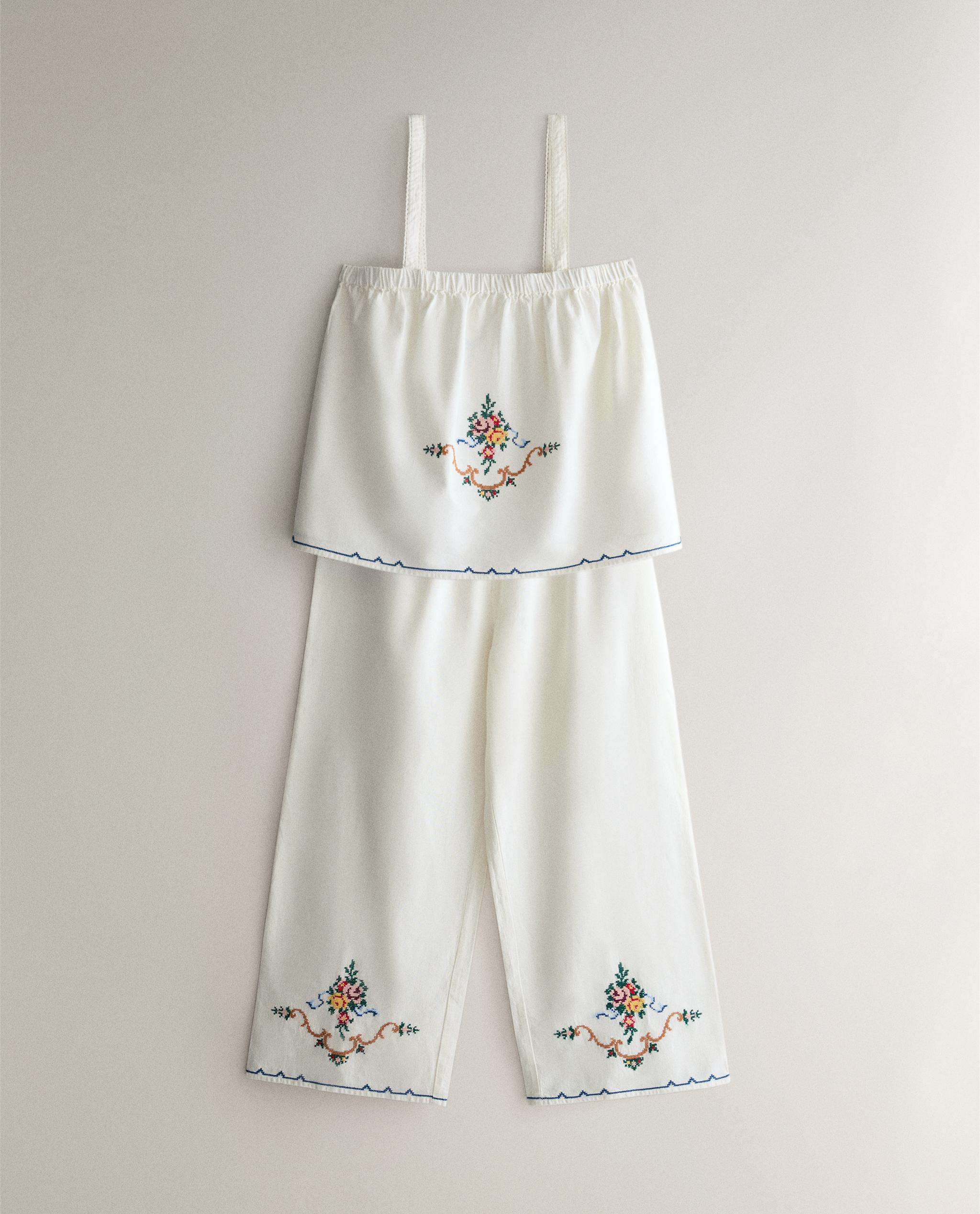 EMBROIDERED LINEN-COTTON BLEND TROUSERS product thumbnail 2