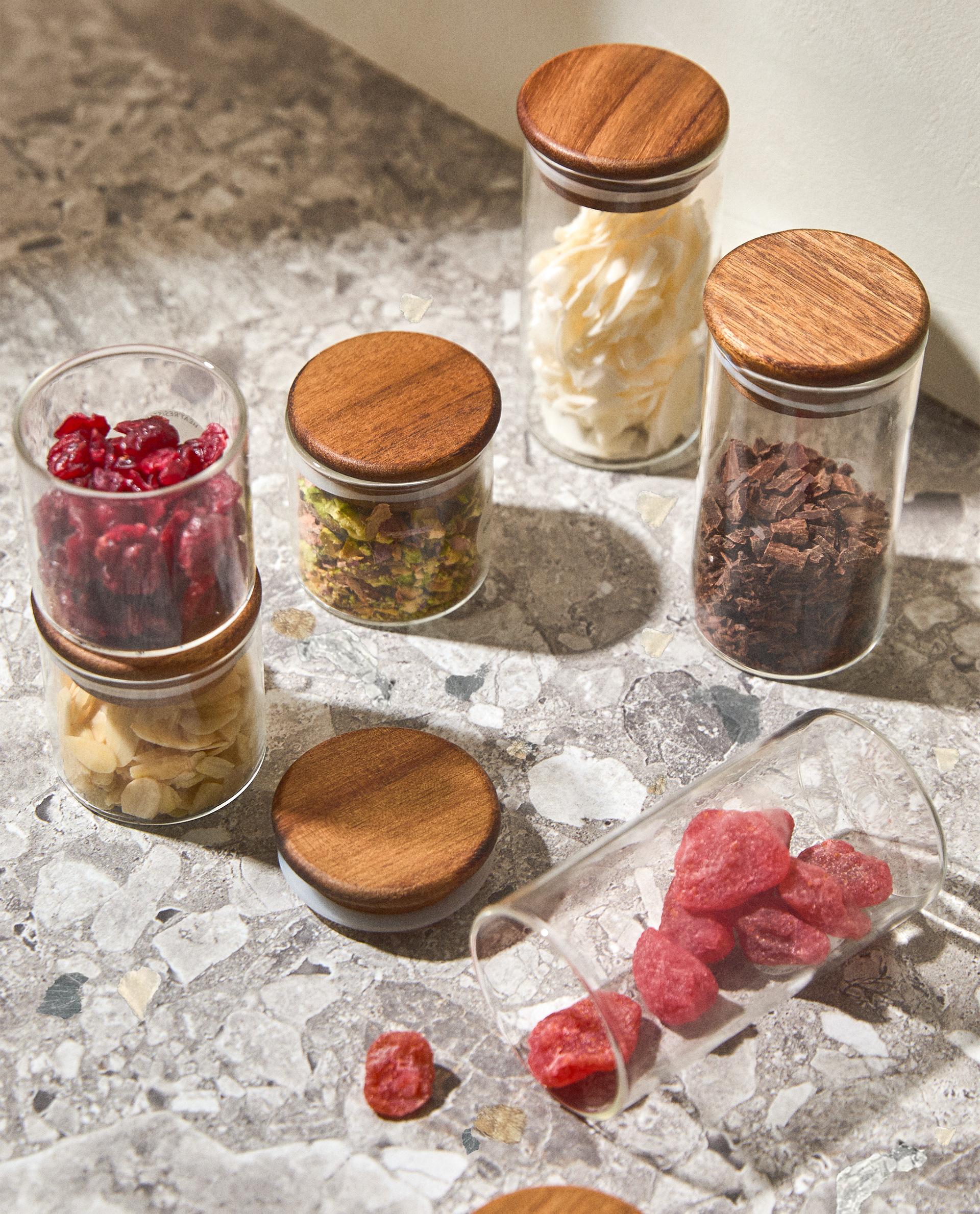 GLASS WOOD KITCHEN STORAGE JAR