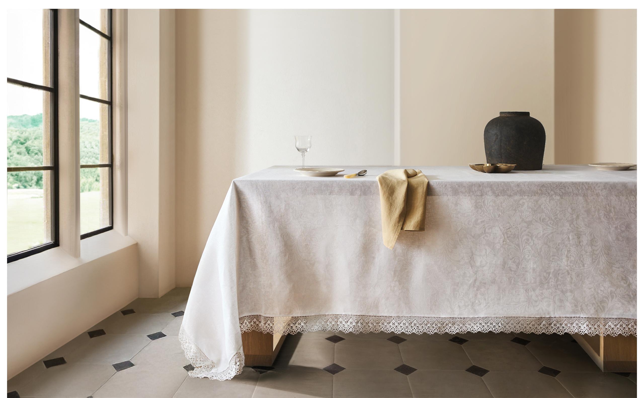 LINEN JACQUARD TABLECLOTH WITH LACE TRIM product thumbnail 11