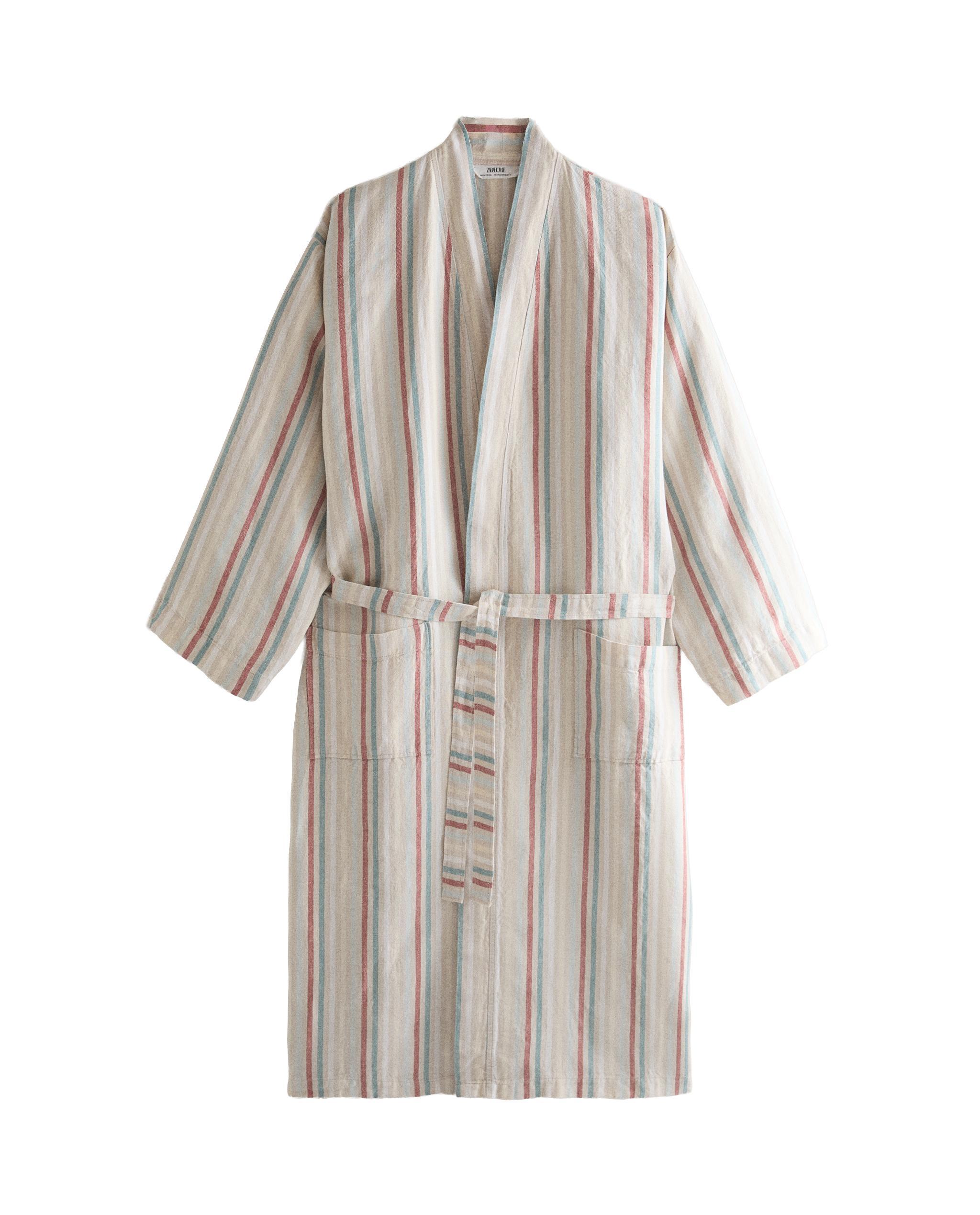 LINEN DRESSING GOWN WITH COLOURED STRIPES product thumbnail 5