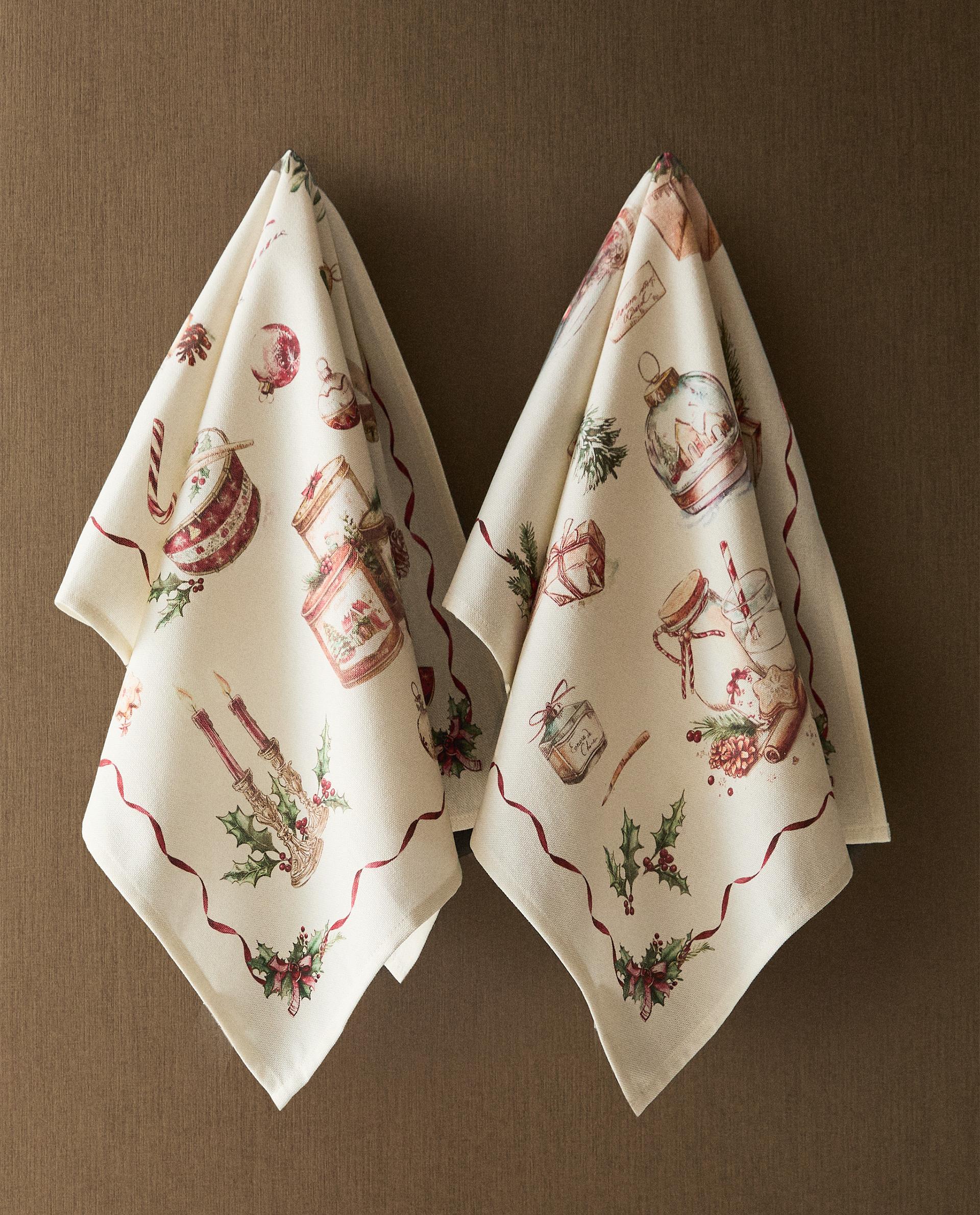 クリスマス柄プリント コットン キッチンクロス 2枚セット | Zara Home