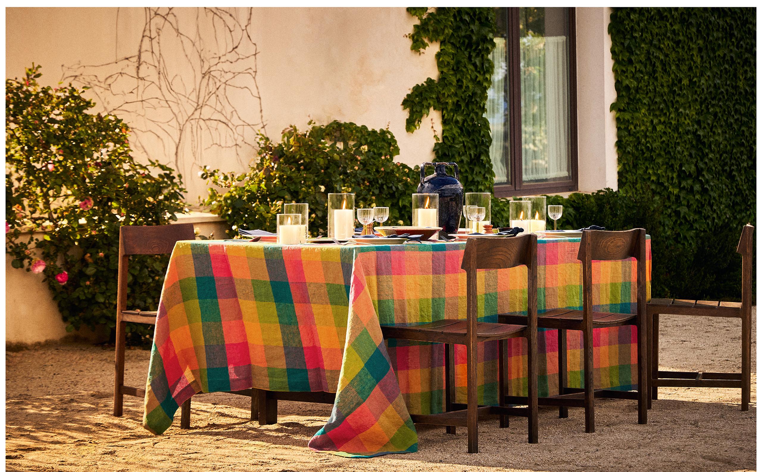 MULTICOLOURED CHECK LINEN TABLECLOTH
