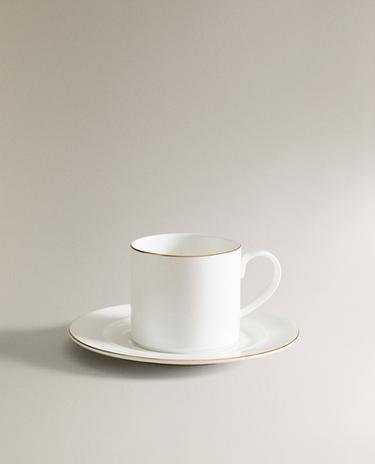RIMMED BONE CHINA TEACUP AND SAUCER
