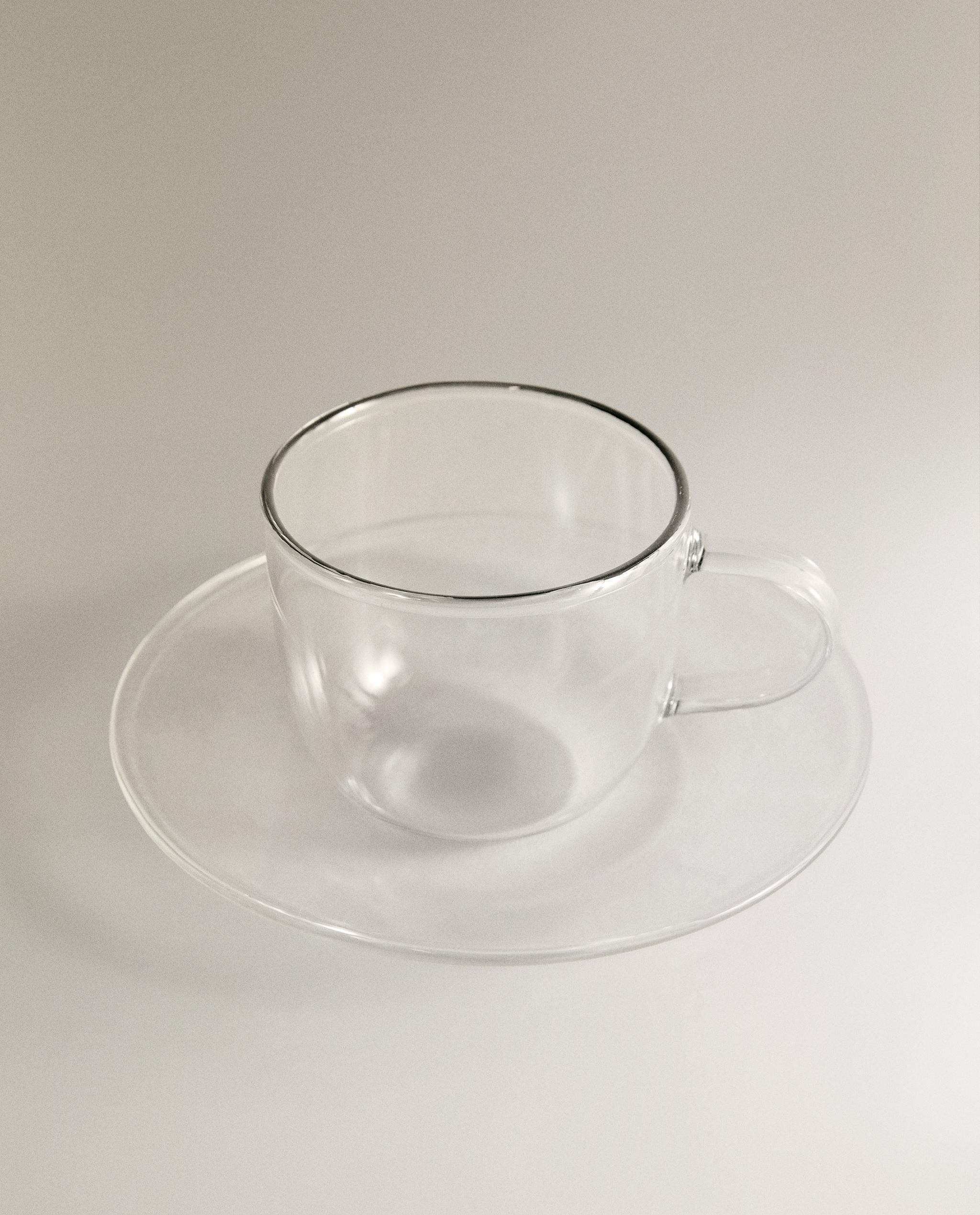 BOROSILICATE GLASS TEACUP AND SAUCER WITH SILVER RIM product thumbnail 5