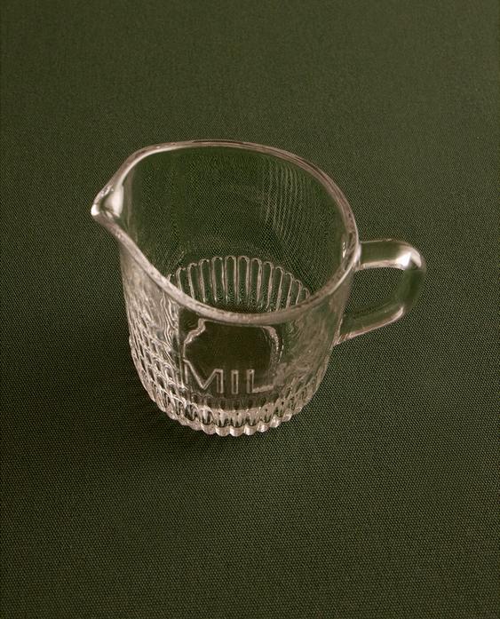 GLASS MILK JUG WITH STRIPED BASE GLASS MILK JUG WITH STRIPED BASE