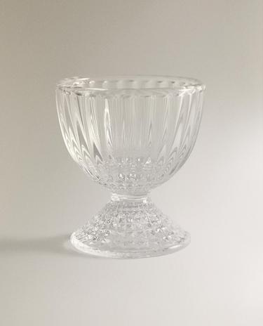 ÄGGKOPP I GLAS MED GEOMETRISK RELIEFDESIGN