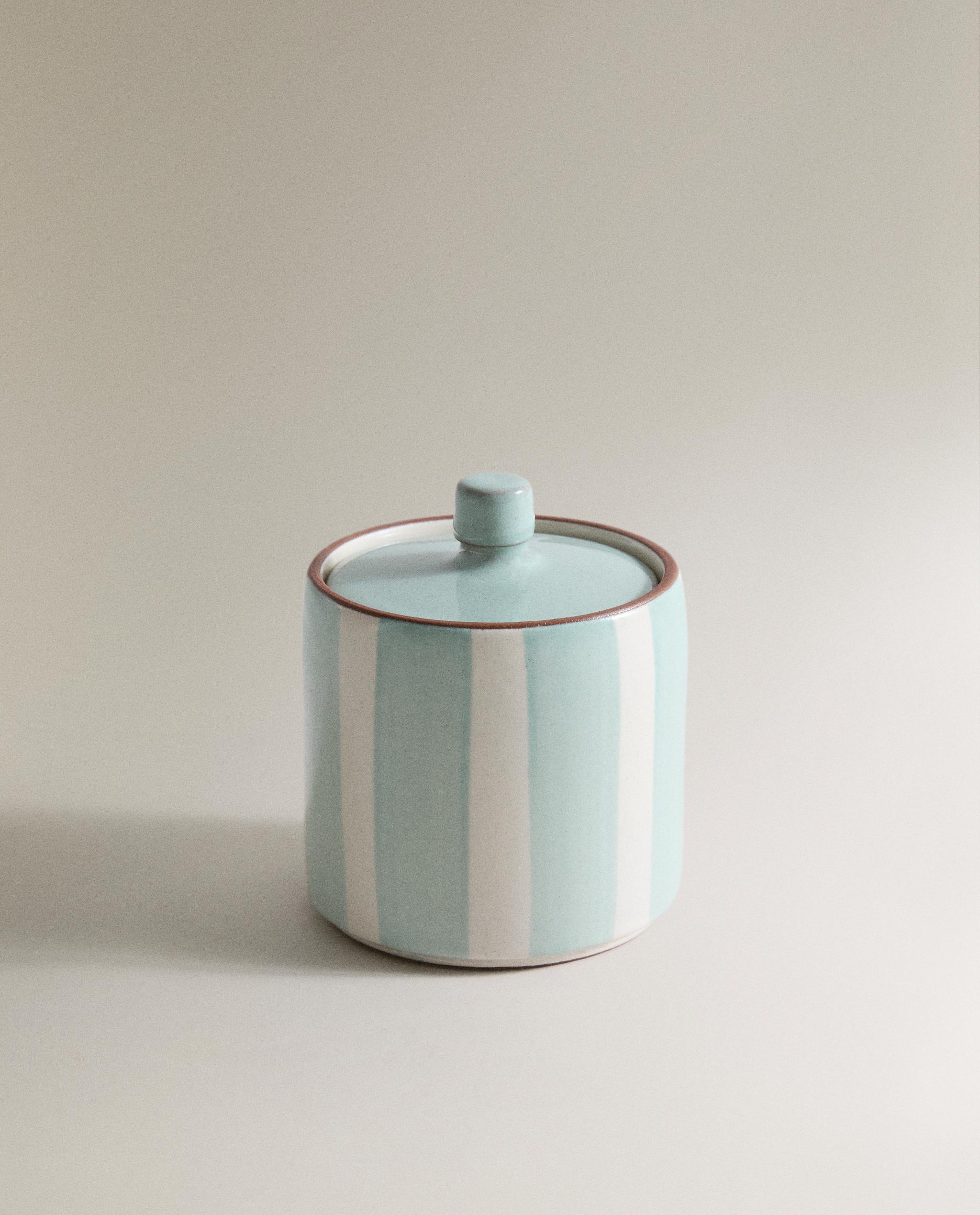 STRIPED CERAMIC BATHROOM ORGANISER JAR product thumbnail 2