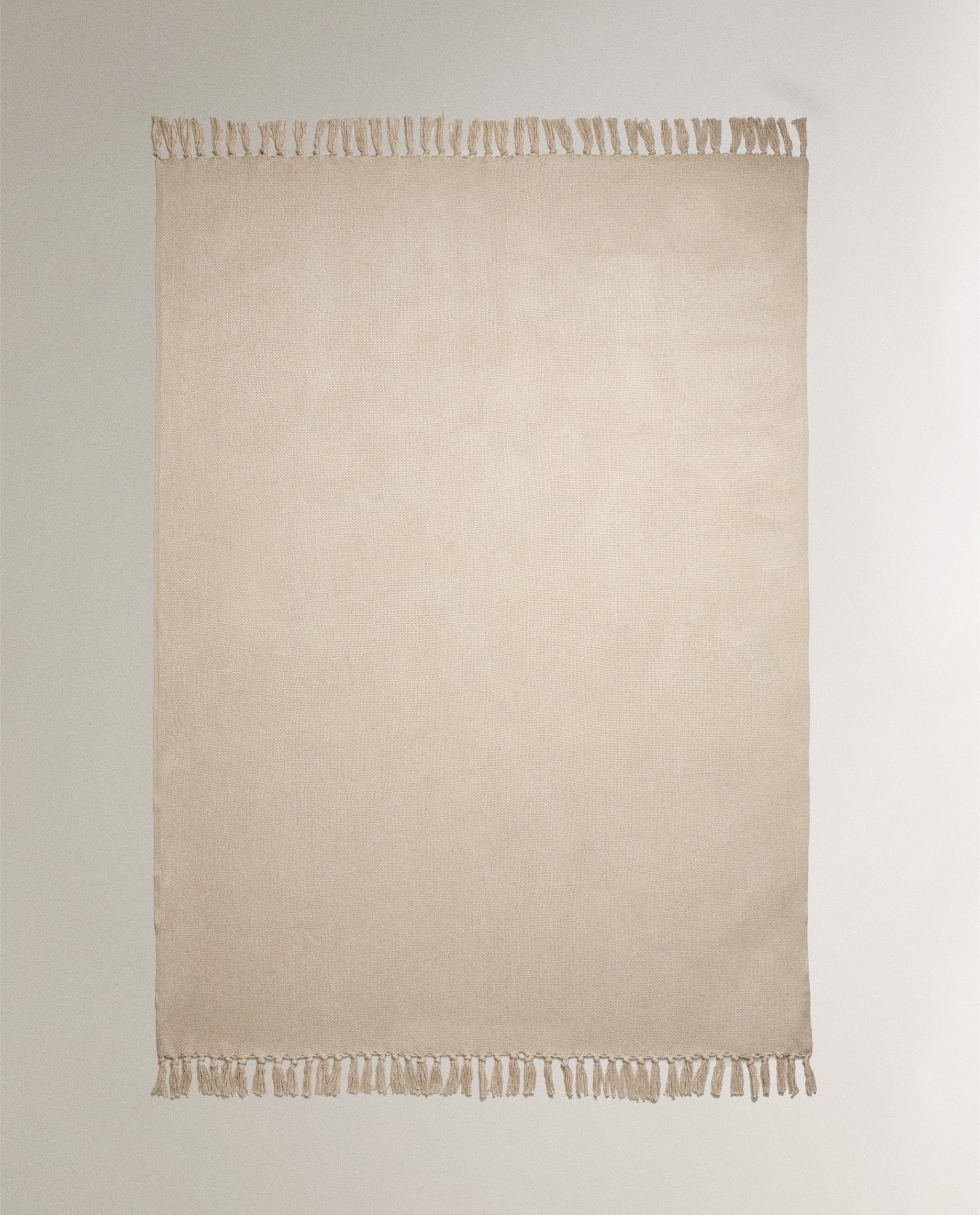ZARA  フリンジ 付き ブランケット ホワイト ブラウン ザラホーム フリンジ ブランケット | Zara Home 日本/Japan