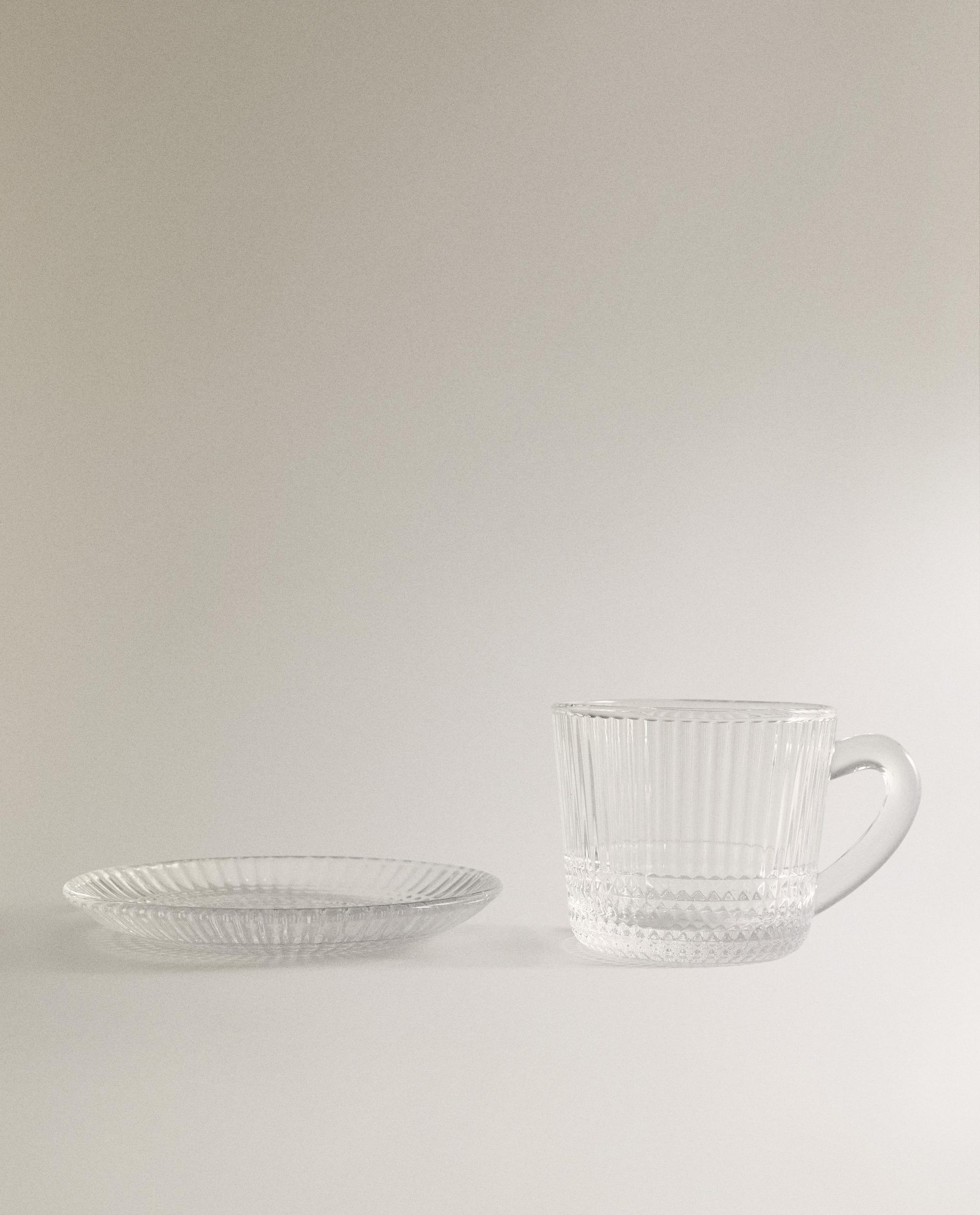 GLASS COFFEE CUP AND SAUCER WITH RAISED GEOMETRIC DESIGN product thumbnail 8