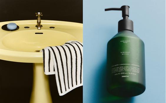 STRIPED TOWEL AND LIQUID SOAP