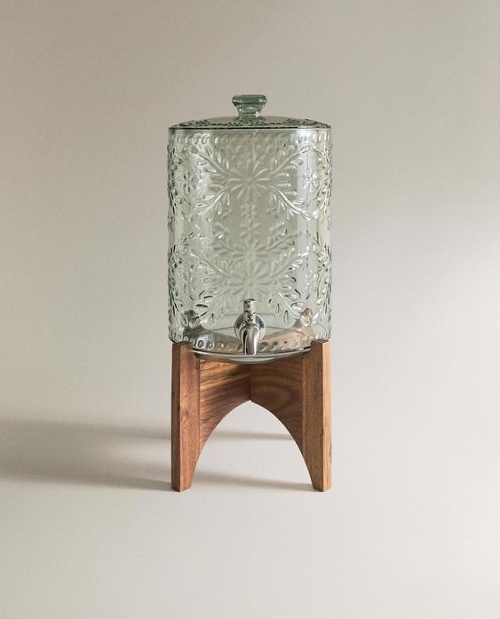 DOZOWNIK Z AKACJOWEGO DREWNA Z MOTYWEM KWIATOWYM