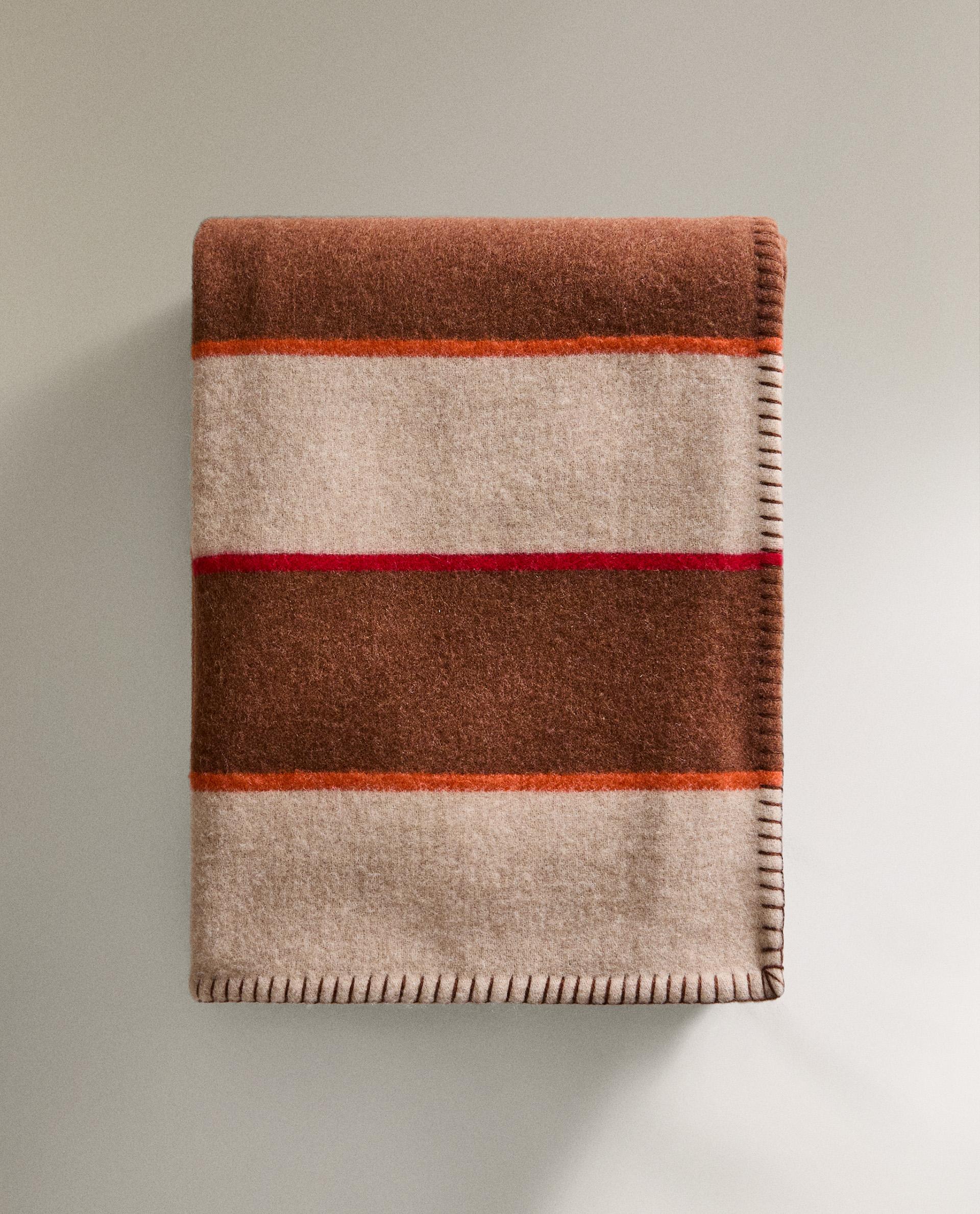 MULTICOLOURED STRIPED WOOL AND CASHMERE THROW