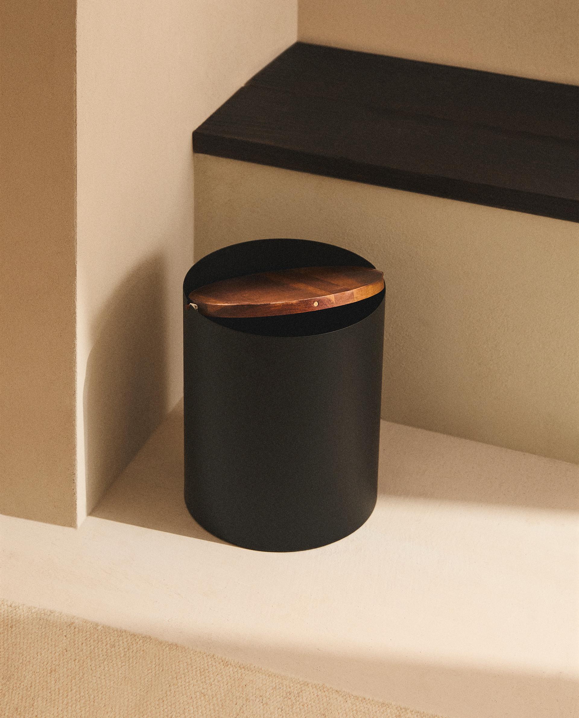 METAL BATHROOM TRASH CAN WITH WOODEN LID | Zara Home United States of ...