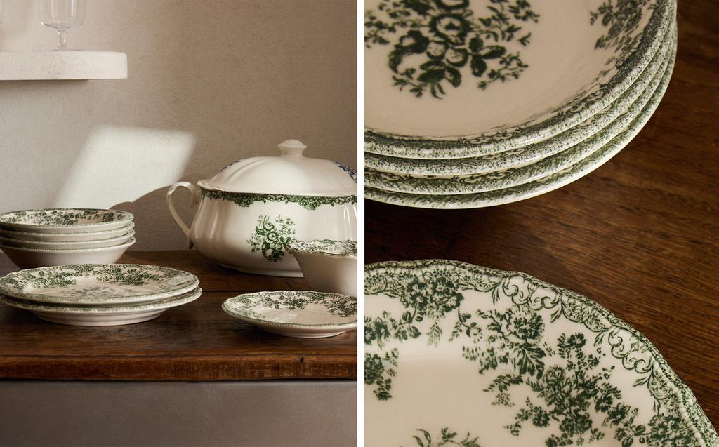 GREEN FLORAL EARTHENWARE TABLEWARE