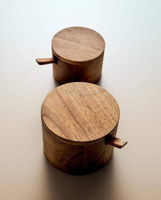 WOODEN SUGAR BOWL WITH SPOON