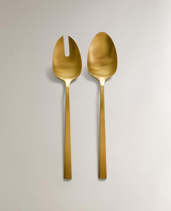 LOT DE 2 DE COUVERTS À SALADE EN ACIER DORÉ