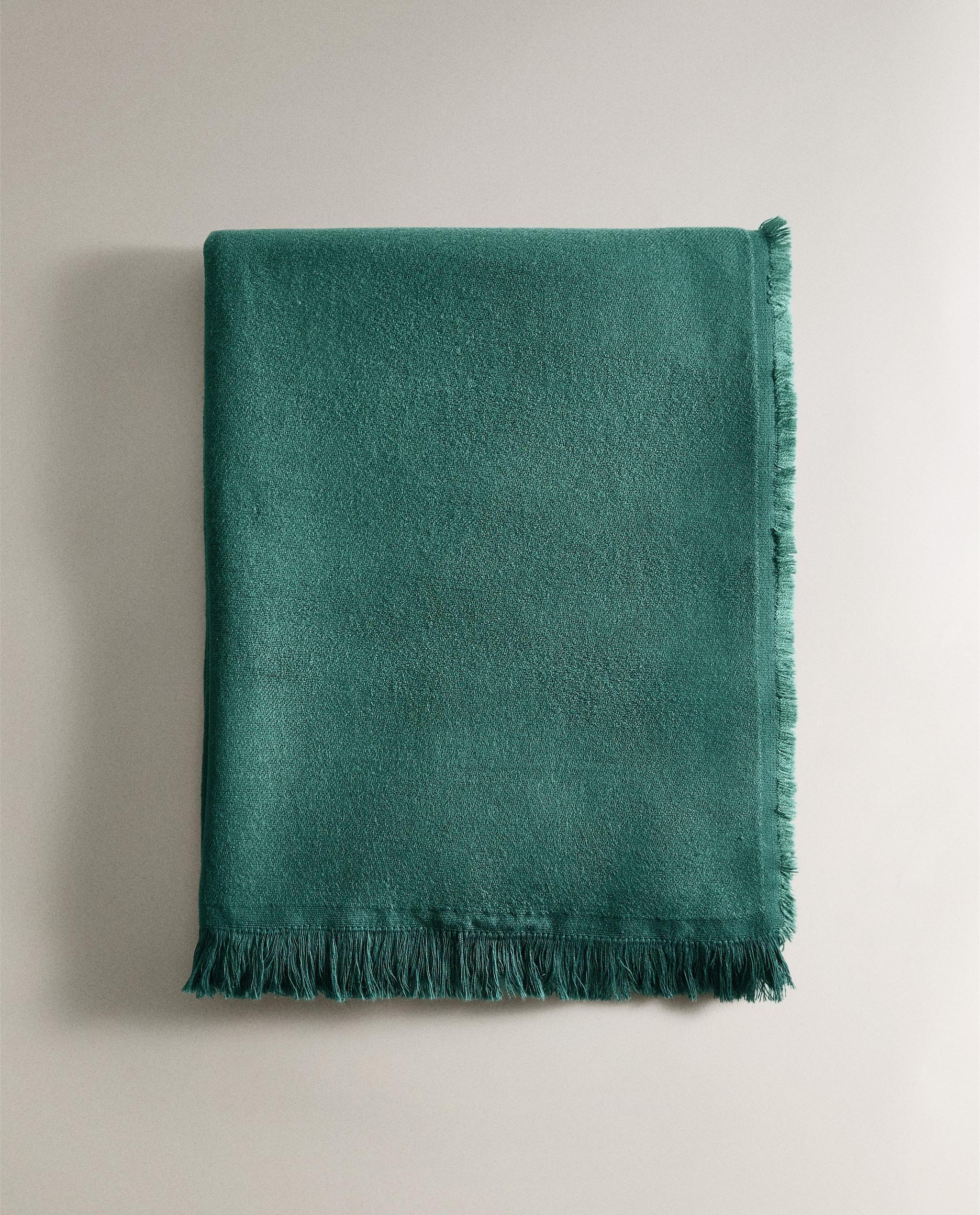 Foulard Zara Vert Kaki à Franges - Motif Rayures, Taille XXL, Neuf Avec étiquettes