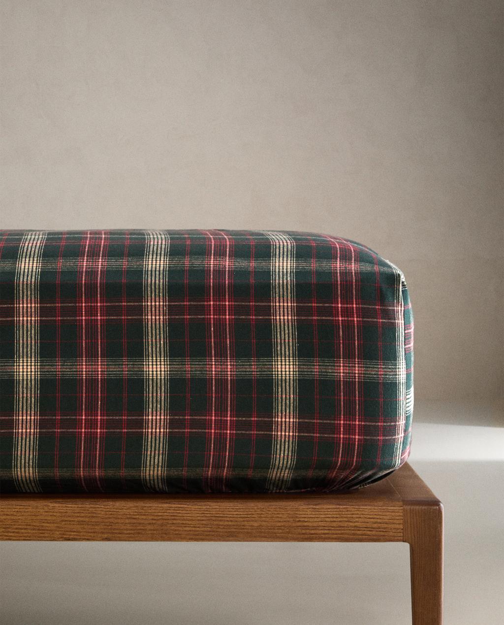 CHRISTMAS TARTAN CHECK FLANNEL FITTED SHEET