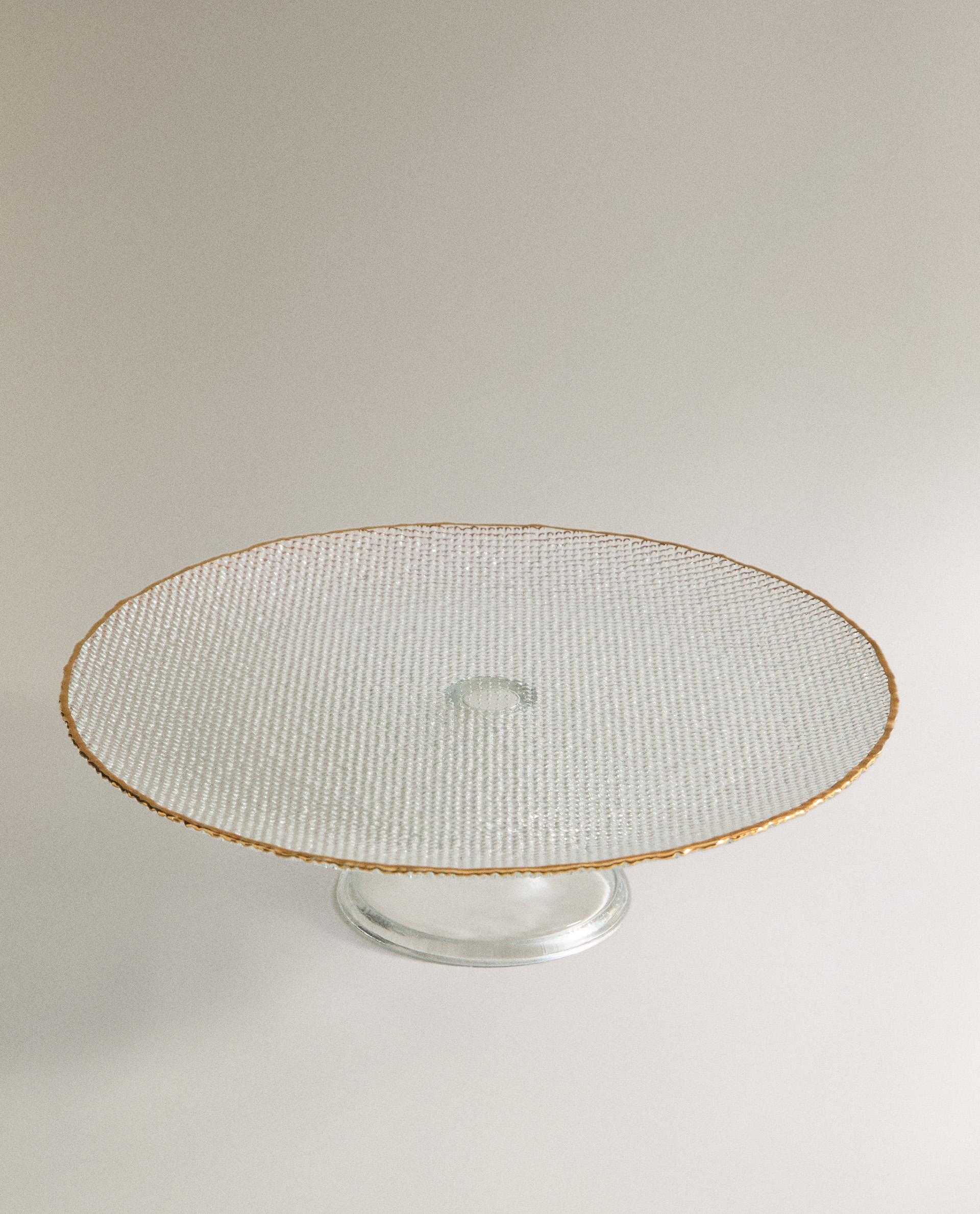 RAISED GLASS SERVING DISH WITH GOLD RIM