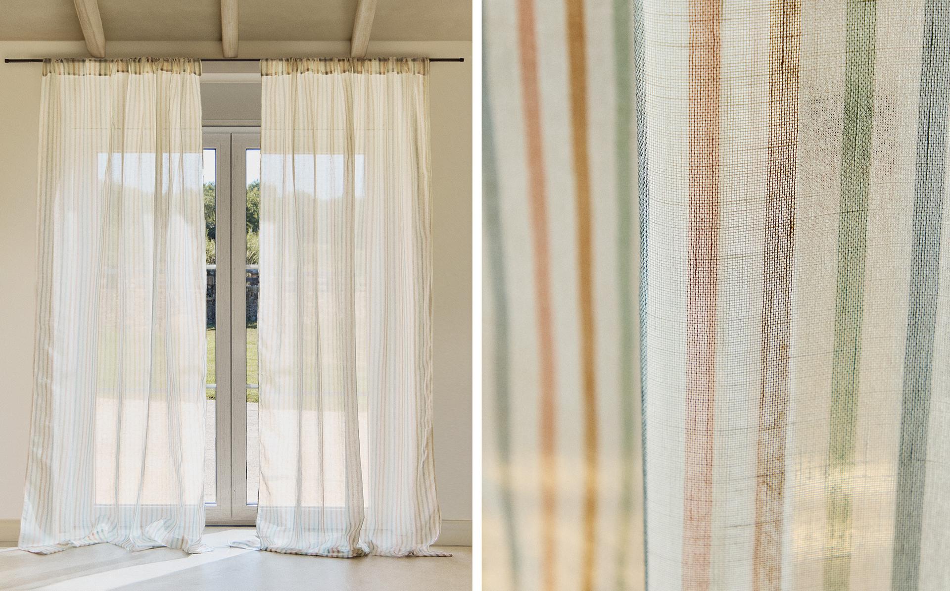 TRANSPARENTE GARDINE MIT BUNTEN STREIFEN TRANSPARENTE GARDINE MIT BUNTEN STREIFEN