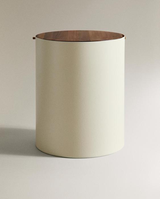 METAL BATHROOM BIN WITH WOODEN LID METAL BATHROOM BIN WITH WOODEN LID