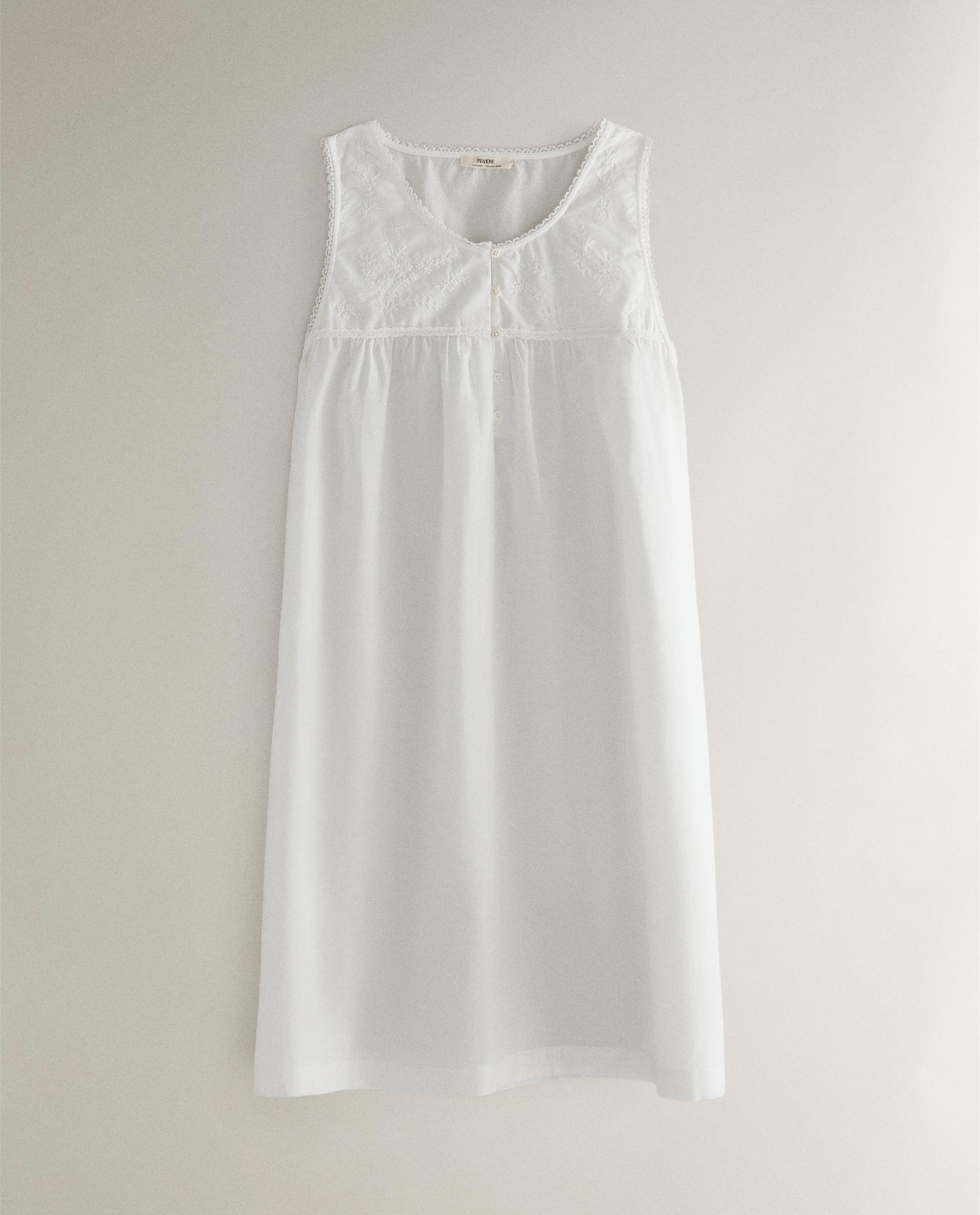 Zara Home Embroidered Cotton Nightgown White Zara Home Embroidered Cotton Nightgown White