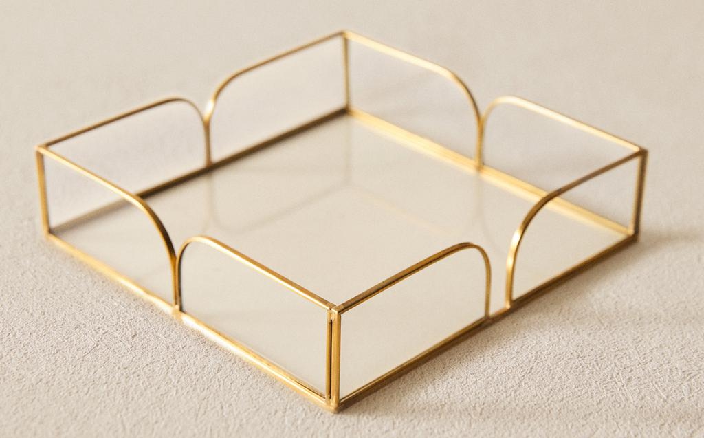 GLASS NAPKIN HOLDER WITH METAL TRIM GLASS NAPKIN HOLDER WITH METAL TRIM