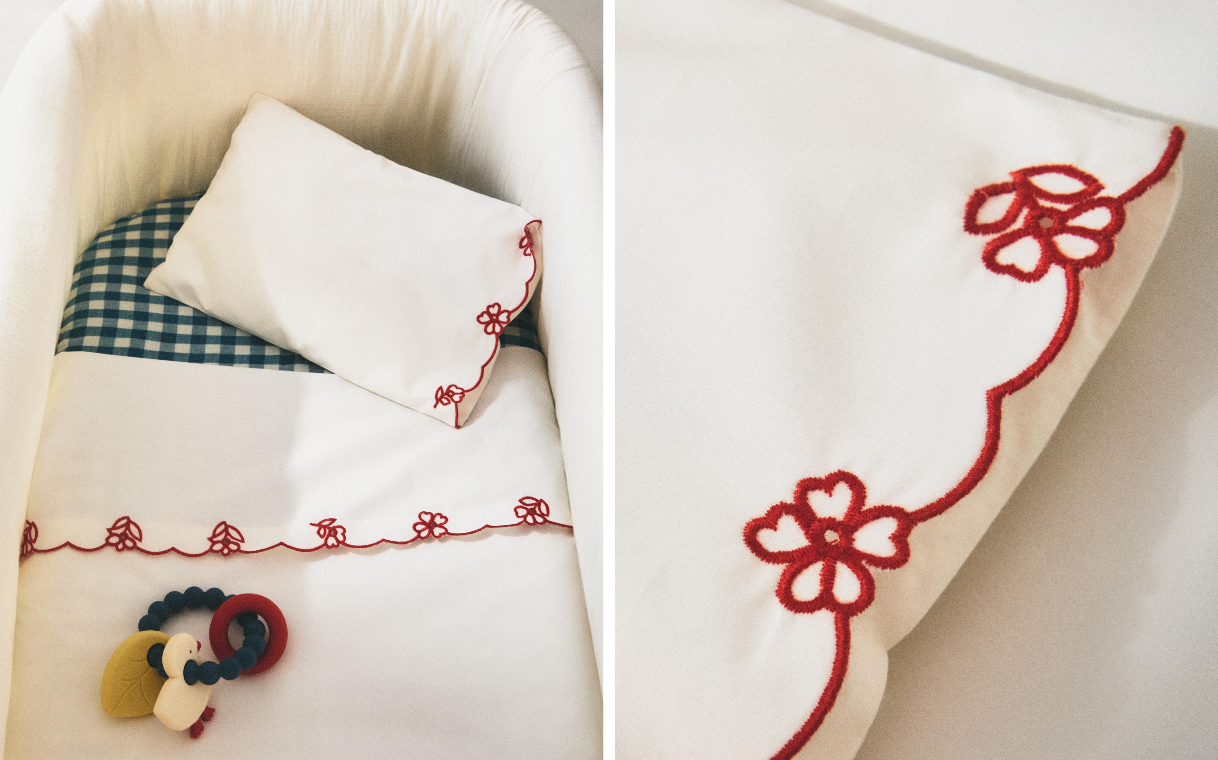 COT PILLOWCASE AND FLAT SHEET SET WITH EMBROIDERED FLOWERS product thumbnail 11