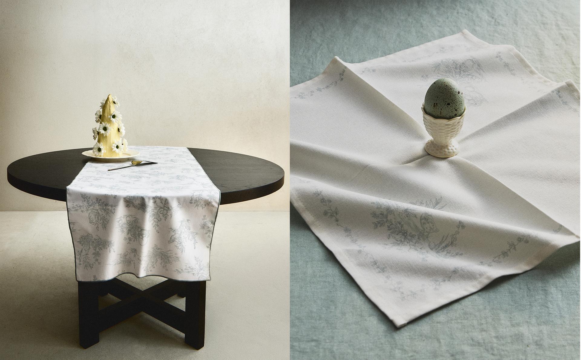 EASTER TABLE LINEN, NAPKIN AND EGG CUP