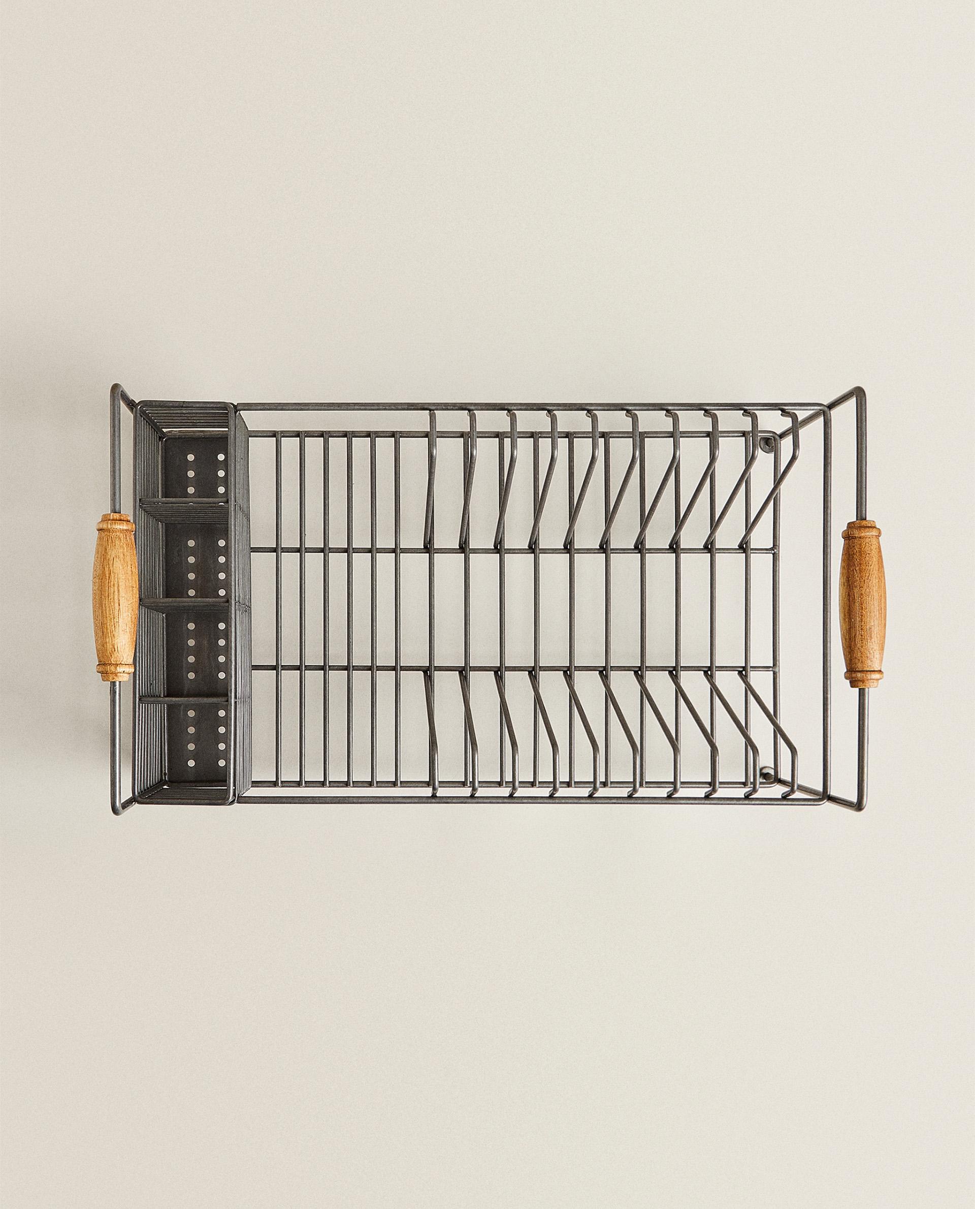 IRON AND ACACIA WOOD DISH DRAINER