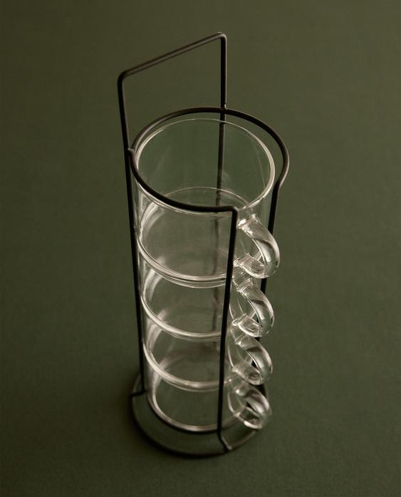 حامل فناجين من زجاج البورسليكات (طقم من 4 قطع)