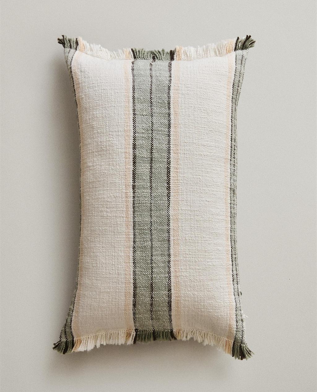 STRIPED CUSHION COVER WITH FRINGING
