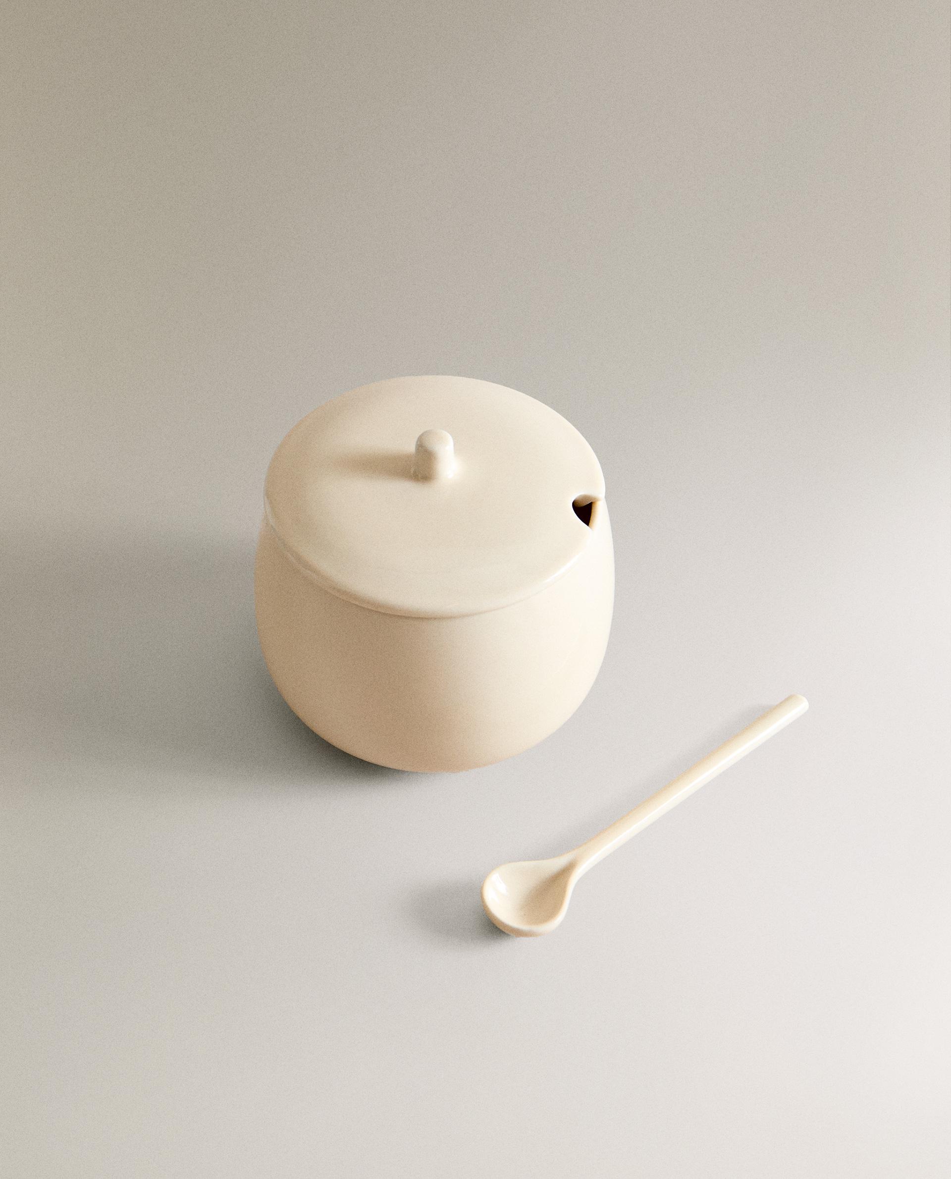 PLAIN STONEWARE SUGAR BOWL WITH SPOON product thumbnail 6