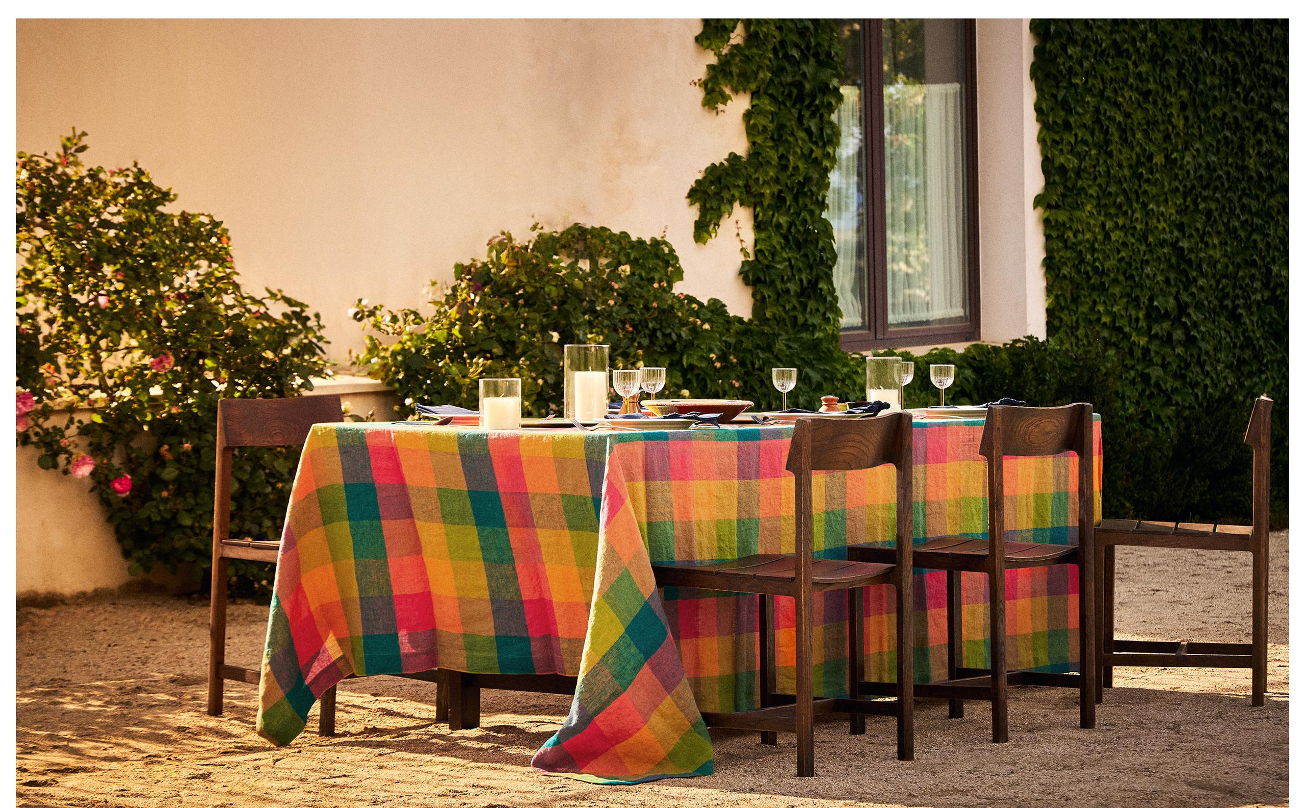 MULTICOLOURED CHECK LINEN TABLECLOTH