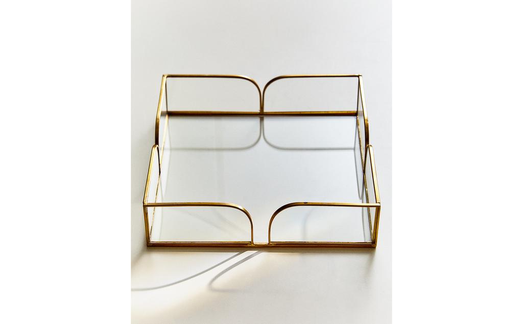 GLASS NAPKIN HOLDER WITH METAL TRIM GLASS NAPKIN HOLDER WITH METAL TRIM