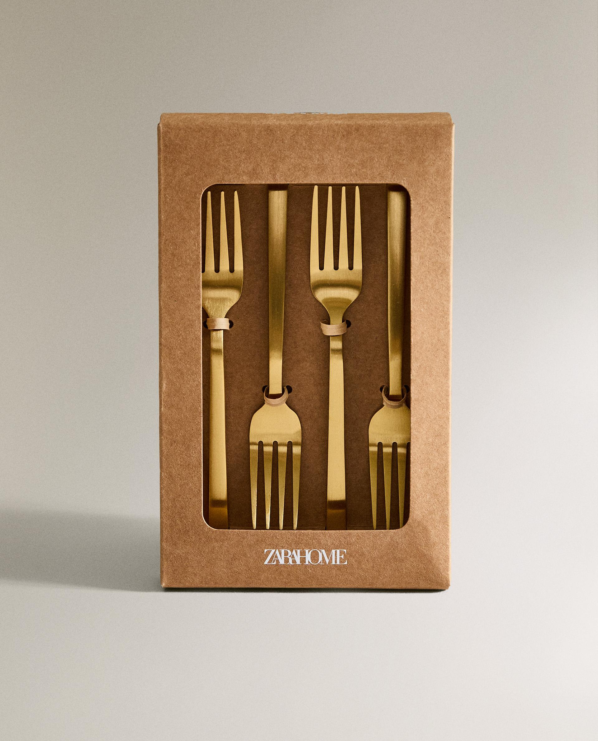 PACK OF GOLDEN STEEL BRUNCH DESSERT FORKS (PACK OF 4) product thumbnail 6